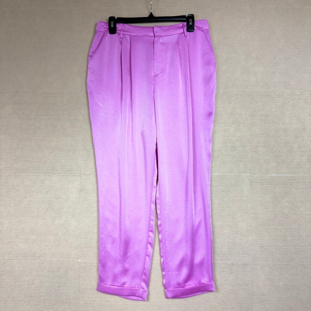 Ramy Brook Orchid Pink Satin Pleated Cuffed Pants Size 8 NEW